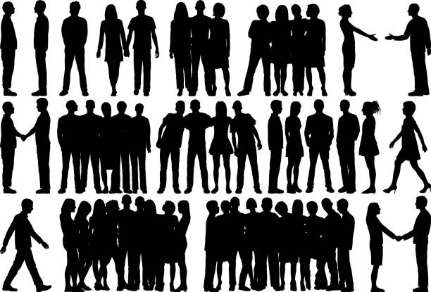 ilustraciones, imágenes clip art, dibujos animados e iconos de stock de personas (siluetas todos son completos y movible) - white background business group of people team