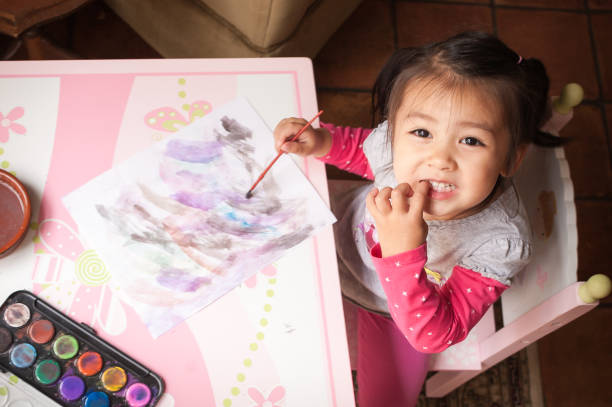 istock Little girl learning to paint with watercolors 871467914