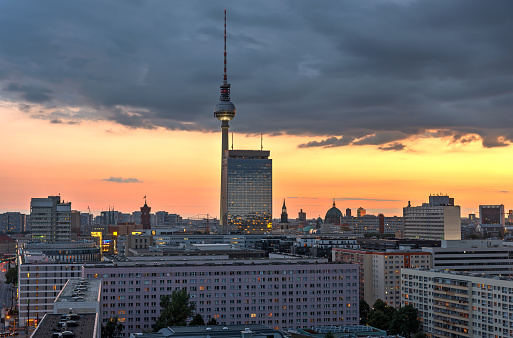Beautiful sunset in Berlin, Germany, with the famous Television Tower