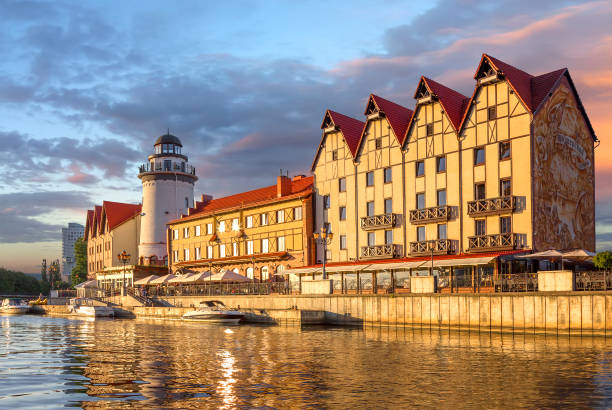 Fishing Village. Kaliningrad, Russia Fishing Village on a sunset background. Kaliningrad, Russia famous sight stock pictures, royalty-free photos & images