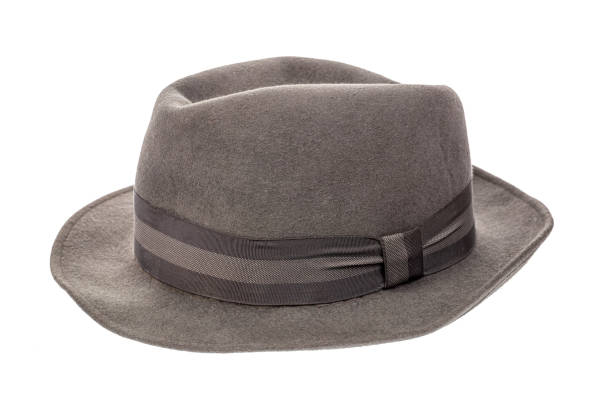 istock Grey vintage retro fedora hat isolated on white 871479142