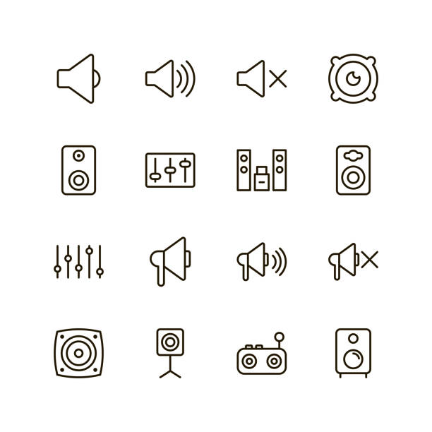 Speaker icon set Speaker icon set. Collection of high quality outline sound pictograms in modern flat style. Black music symbol for web design and mobile app on white background. Audio line logo. megaphone symbols stock illustrations