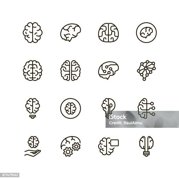 Cerveau Line Icon Vecteurs libres de droits et plus d'images vectorielles de Icône - Icône, Système nerveux humain, Santé mentale