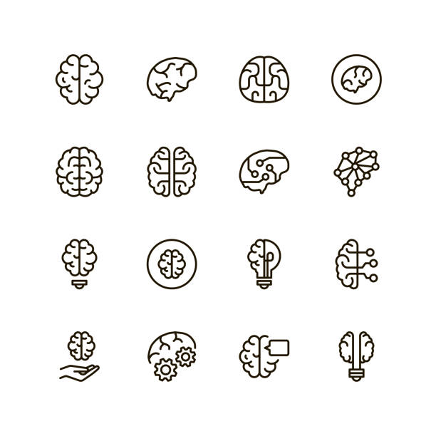 stockillustraties, clipart, cartoons en iconen met pictogram van de lijn van de hersenen - brain icon