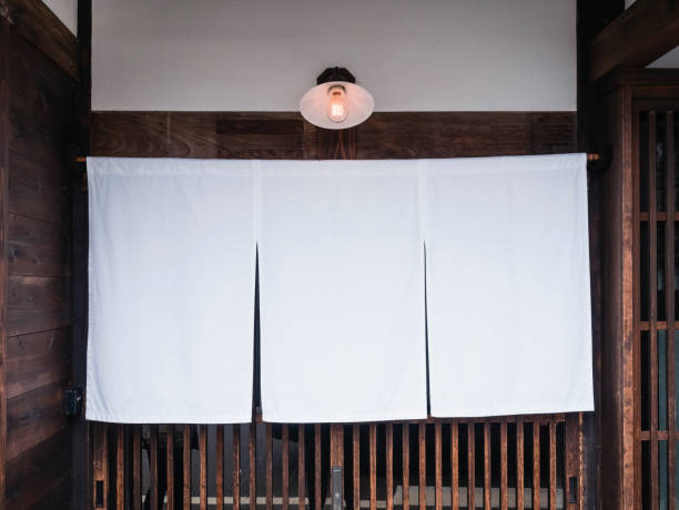 mock up sign japan shop traditional style white cloth hanging - japanese flag flag japan textile imagens e fotografias de stock