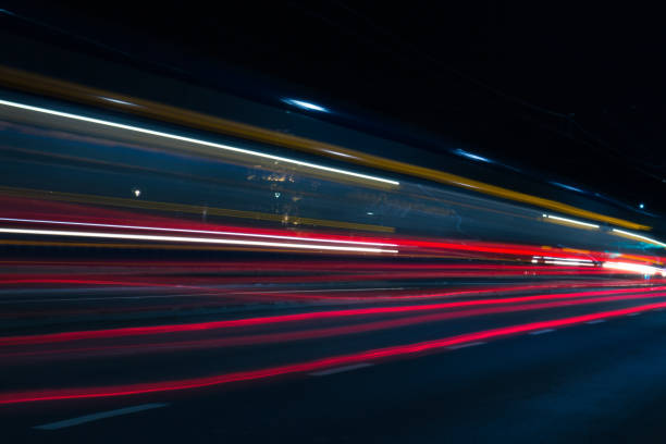 istock Blurred lights from tram in the night 871486286