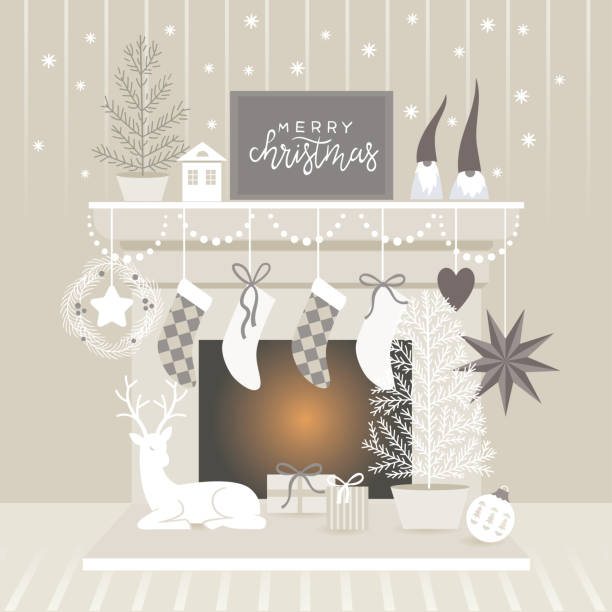 Christmas decorating vector art illustration