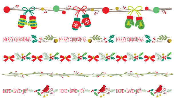 ilustrações de stock, clip art, desenhos animados e ícones de seamless christmas borders vector - christmas frame holly leaf