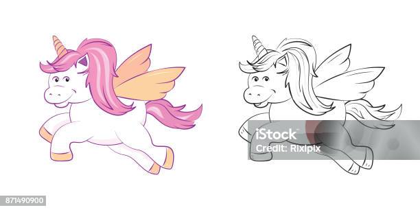 Cute Flying Unicorn Coloring Page Stock Illustration - Download Image Now - Animal, Animal Body Part, Animal Mane