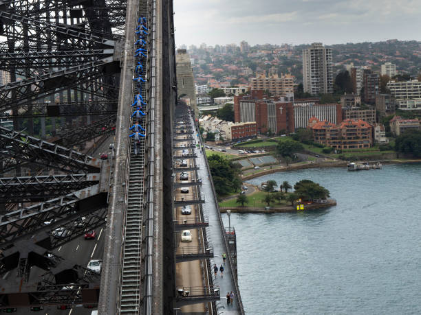 Australian’s Harbour Bridge, in the Sydney Bay in front of Sydney city (New South Wales) is instantly recognisable, the Harbour Bridge is the world's tallest steel arch bridge, connecting the northern suburbs of Sydney with the city centre. Every year the tourists walk on top of the Bridge.