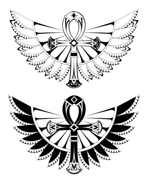 ilustrações de stock, clip art, desenhos animados e ícones de two ankhs with wings - chama eterna