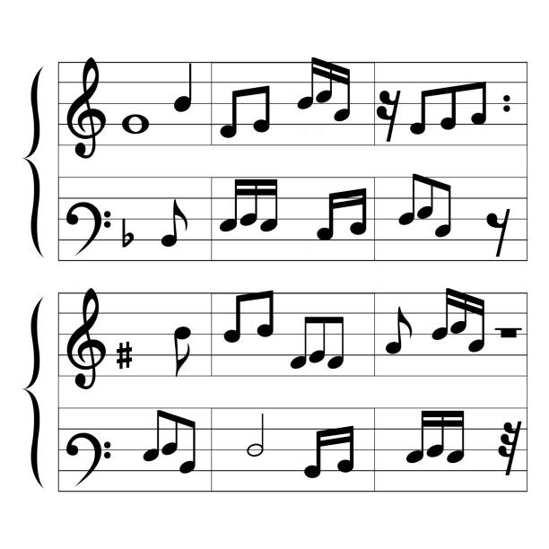 ilustraciones, imágenes clip art, dibujos animados e iconos de stock de conjunto de notas musicales sobre un fondo blanco. ilustración de vector - fusa