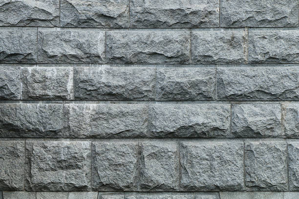 istock Fragment of a wall from a gray granite stone 871497850