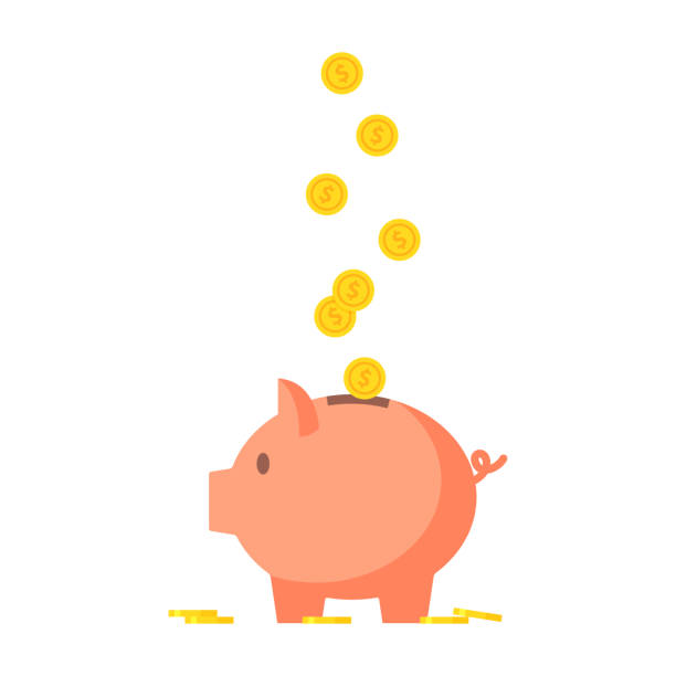 ilustrações de stock, clip art, desenhos animados e ícones de pig piggy bank with coins vector illustration - coin bank