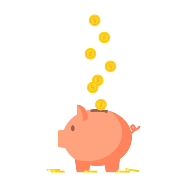 Pig piggy bank with coins vector illustration Pig piggy bank with coins vector illustration in flat style. The concept of saving or save money or open a bank deposit. The idea of an icon of investments in the form of a toy pig piggy bank. pig stock illustrations