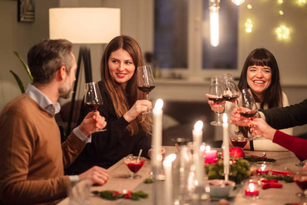 dinner with friends at home during Christmas