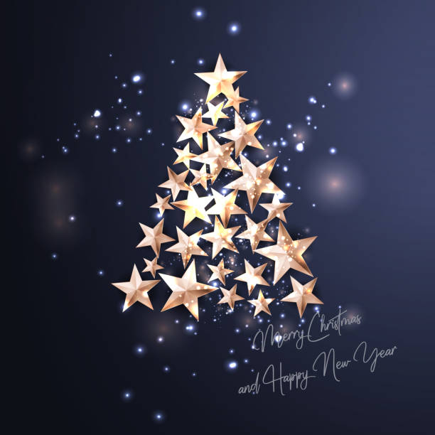 istock Christmas Background with Christmas Tree of Cutout Shining Gold Stars 871510032