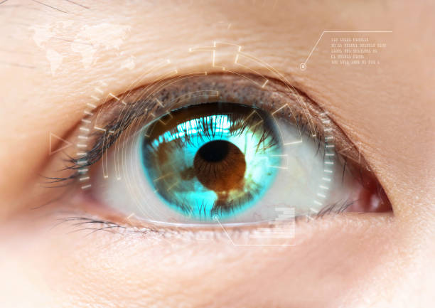 istock Close-up blue eye. High technology the futuristic. : cataract 871516632