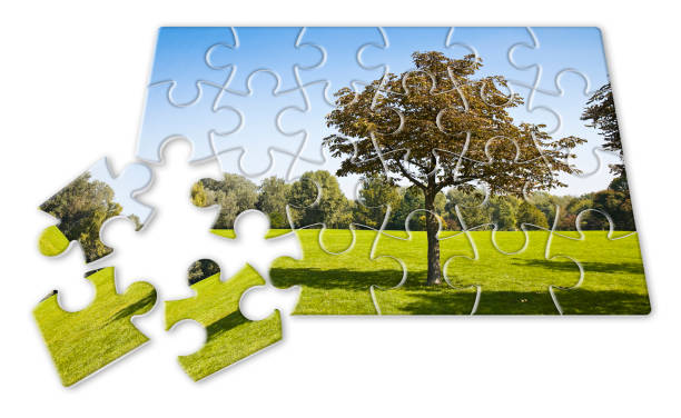 istock Isolated tree in a green meadow - environmental conservation concept image in jigsaw puzzle shape 871524844