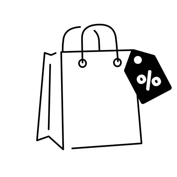 Vector illustration of Icona shopping bag with percentages. Modern style. Linear.