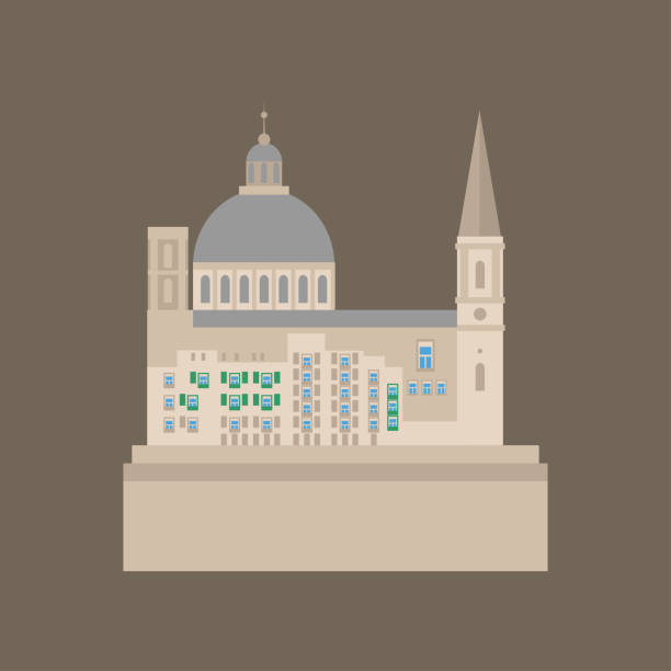 Flat building of Malta country, travel icon landmark . City architecture. World European travel vacation sightseeing. Flat building of Malta country, travel icon landmark . City architecture. World European travel vacation sightseeing maltese silhouette stock illustrations