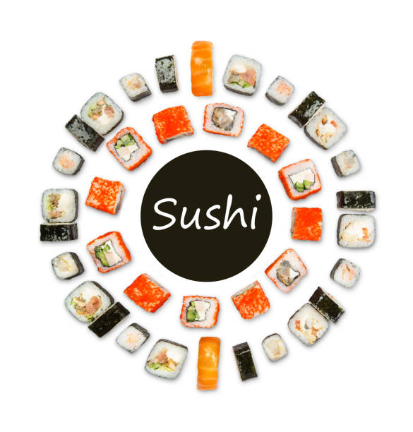 istock Set of sushi, maki and rolls isolated on white background 871549826