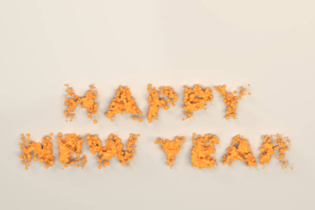 istock Liquid orange Happy New Year words with drops on white background 871557354