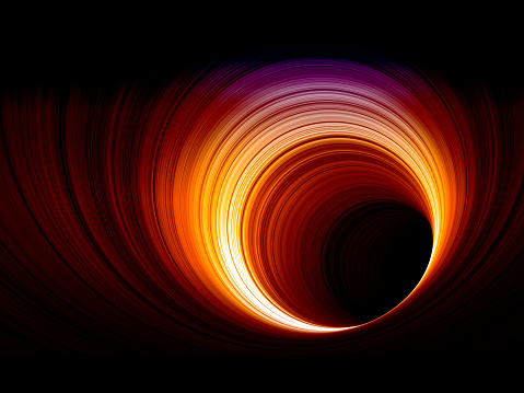 Tunnel with glowing rings pattern, abstract digital graphic background, 3d render illustration