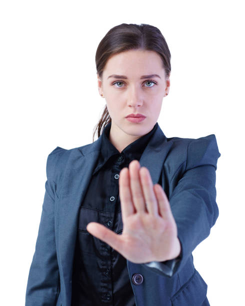 istock Business woman do a stop gesture isolated on white background. 871585500