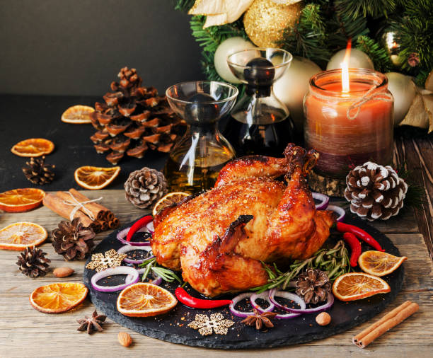 istock Baked turkey for Christmas or New Year space for text 871585794