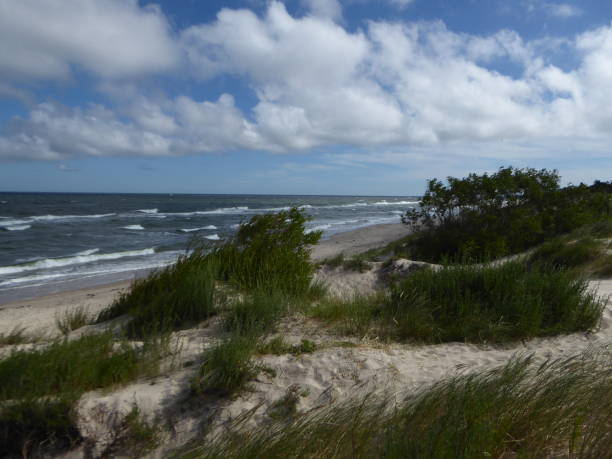istock Sand dunes at baltic sea beach with waves and clouds in Poland 871585798