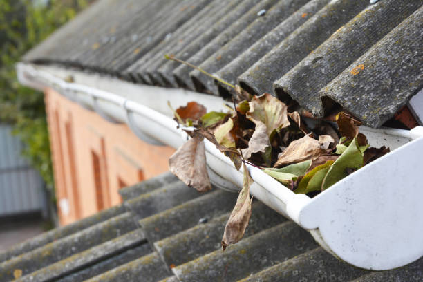 istock Rain Gutters Cleaning from Leaves. Guttering works. 871594496