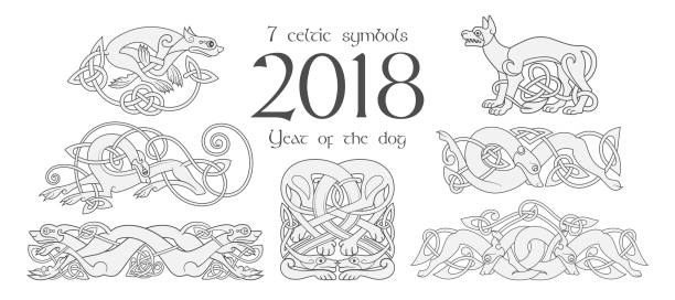 Set of celtic symbols of dogs. Design elements in tribal style. Set of celtic symbols of dogs. Design elements in tribal style. Vector illustration celtic knot animals stock illustrations