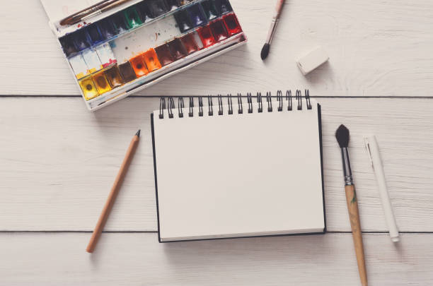 istock Drawing tools, stationary, workplace of artist 871597636