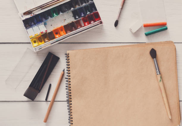 istock Drawing tools, stationary, workplace of artist 871597716