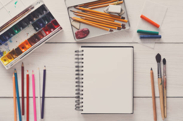 istock Drawing tools, stationary, workplace of artist 871597856
