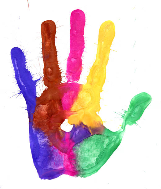 istock Close-up of colored hand print on white background 871598198