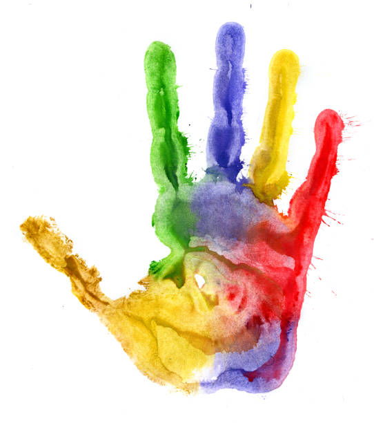 istock Close-up of colored hand print on white background 871598550
