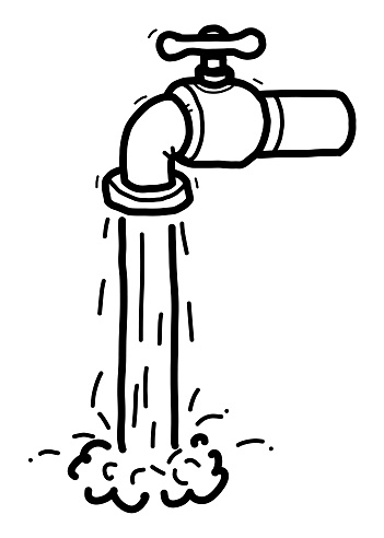 faucet and water / cartoon vector and illustration, black and white, hand drawn, sketch style, isolated on white background.