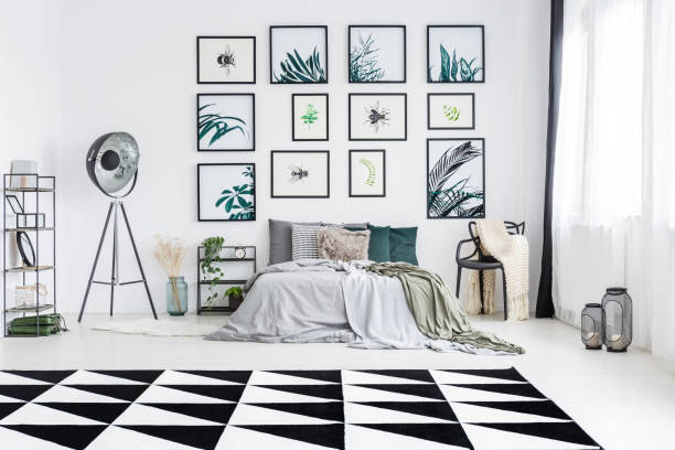 istock White bedroom with metal lamp 871613870
