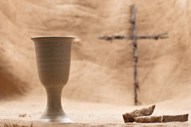 istock Chalice Of Wine With Bread On The Burlap 871614420