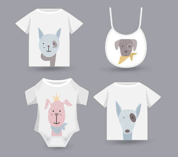 ładny zestaw dla psów dla dziecka, nadruk t-shirt, tekstylny, naszywka, produkt dla dzieci, poduszka, gift.vector ilustrator - dog baby t shirt child stock illustrations