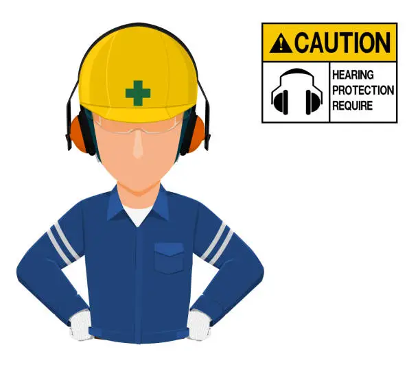 Vector illustration of worker with earmuffs