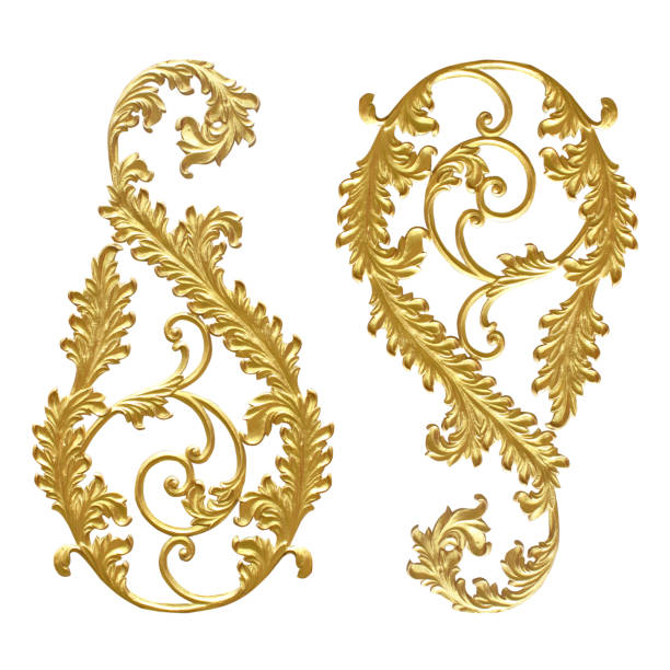 istock Ornament elements, vintage gold floral designs on white background or texture 871621816