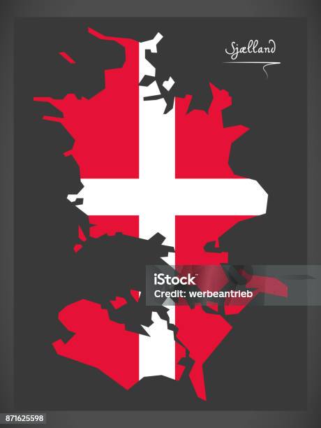 Vetores de Mapa De Sjaelland Da Dinamarca Com Ilustração De Bandeira Nacional Dinamarquês e mais imagens de Bandeira