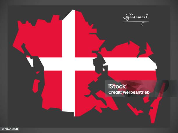 Vetores de Syddanmark Mapa Da Dinamarca Com Ilustração De Bandeira Nacional Dinamarquês e mais imagens de Bandeira