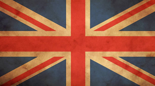 old vintage uk british flag over paper parchment - english flag british flag flag grunge imagens e fotografias de stock