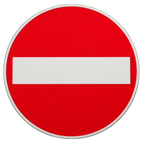 Photo of no entry sign isolated over white