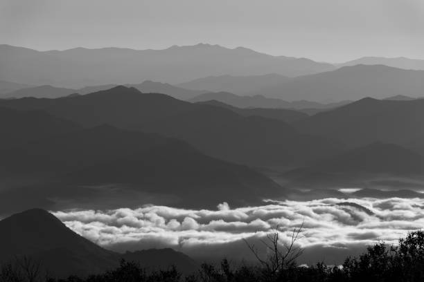 istock Appalachian mountains with clouds in the valley in black and white 871635102