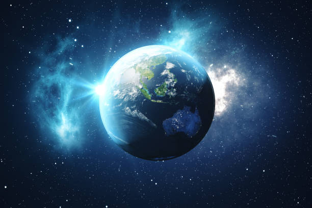 istock 3D Rendering World Globe. Earth Globe with Backdrop Stars and Nebula. Earth, Galaxy and Sun From Space. Blue Sunrise. Elements of this image furnished by NASA 871635680